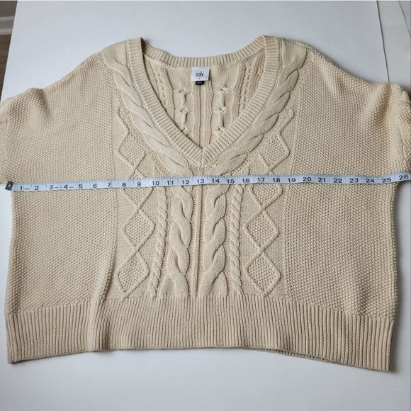 Cabi Cropped Cable Knit Pullover Sweater Vneck Neutral L - Picture 10 of 12